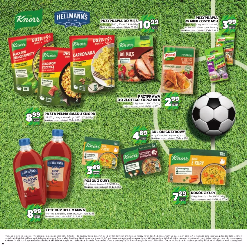 Gazetka promocyjna Stokrotka - Katalog Piłkarski - ważna 13.06.2023 do 26.06.2024 - strona 18 - produkty: Bulion, Cebula, Czosnek, Hellmann’s, Ketchup, Knorr, Kurczak, Lion, Mięso, Owoce, Rosół, Warzywa