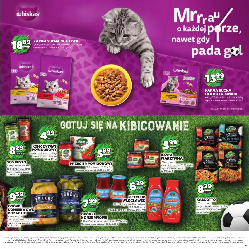 Gazetka promocyjna Stokrotka - Katalog Piłkarski - ważna 13.06.2023 do 26.06.2024 - strona 23 - produkty: Ketchup, Koncentrat pomidorowy, Krakus, Kurczak, Mięso, Ogórki konserwowe, Owoce, Pasta warzywna, Pesto, Ser, Sos, Warzywa, Whiskas, Wołowina, Zott