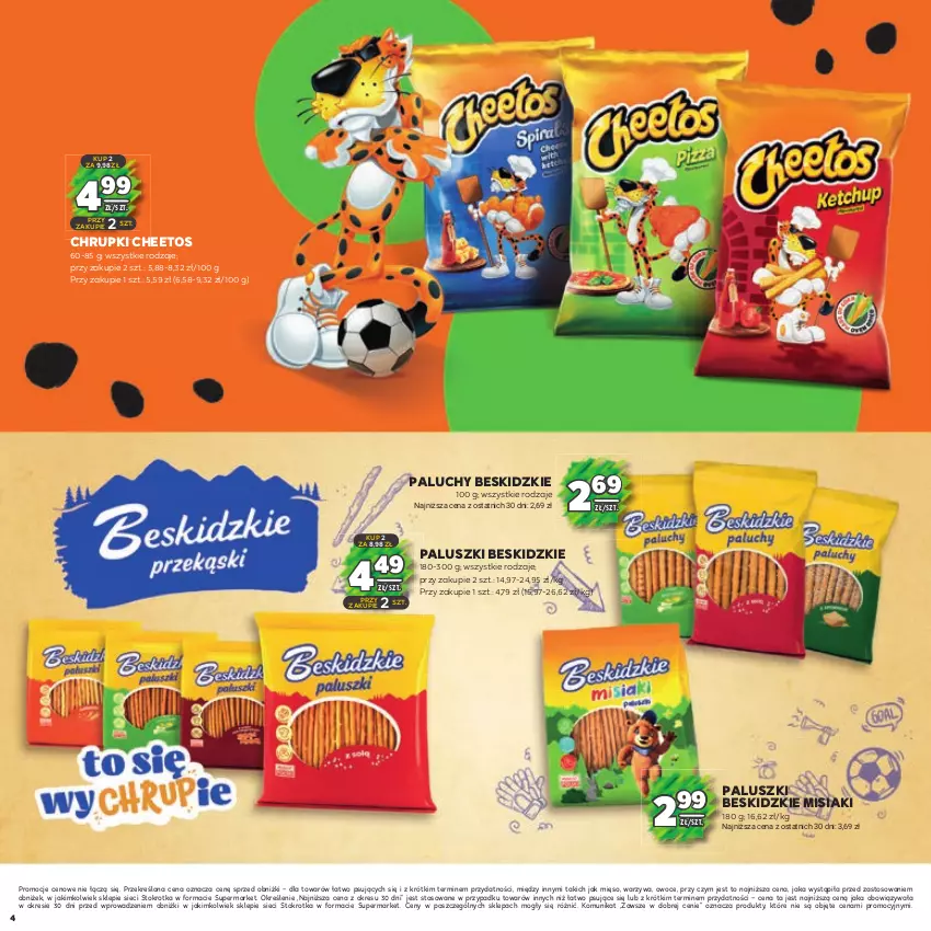 Gazetka promocyjna Stokrotka - Katalog Piłkarski - ważna 13.06.2023 do 26.06.2024 - strona 4 - produkty: Beskidzki, Cheetos, Chrupki, Mięso, Owoce, Warzywa