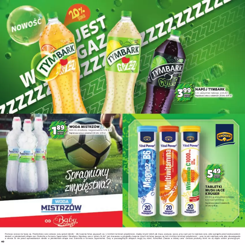 Gazetka promocyjna Stokrotka - Katalog Piłkarski - ważna 13.06.2023 do 26.06.2024 - strona 40 - produkty: LANA, Mięso, Mus, Napój, Owoce, Tablet, Tabletki musujące, Tymbark, Warzywa, Woda