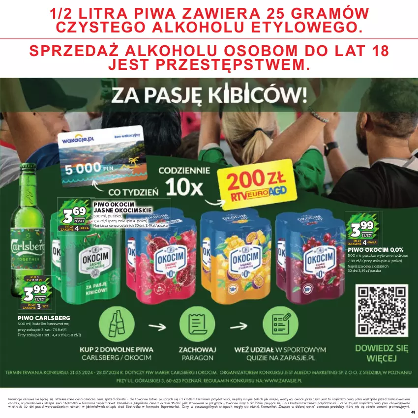 Gazetka promocyjna Stokrotka - Katalog Piłkarski - ważna 13.06.2023 do 26.06.2024 - strona 41 - produkty: Carlsberg, Koc, Mięso, Okocim, Owoce, Piwa, Piwo, Warzywa