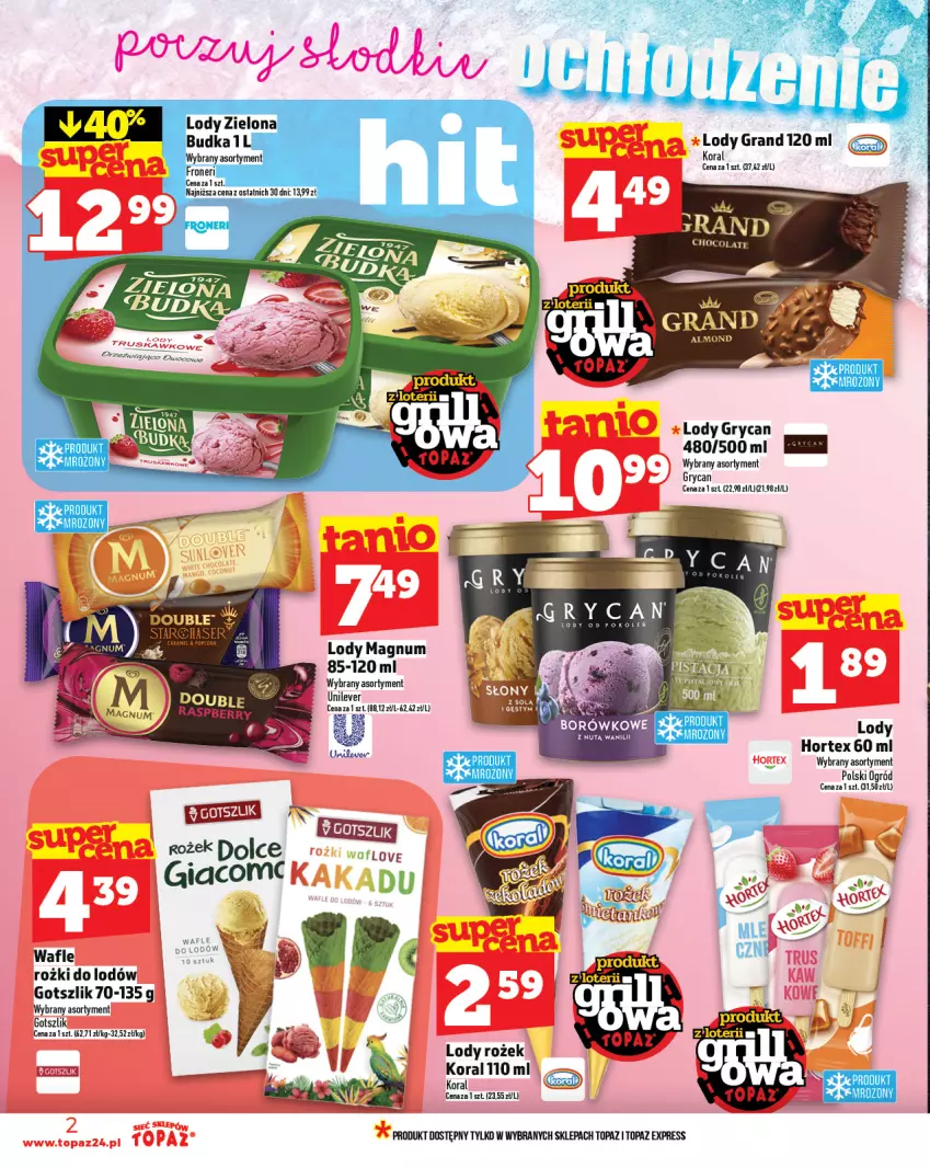Gazetka promocyjna Topaz - Gazetka - ważna 05.06 do 11.06.2025 - strona 2 - produkty: Gra, Gry, Hortex, LG, Lody, Ogród, Ser, Top, Wafle