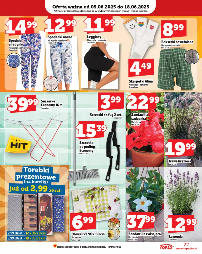 Gazetka promocyjna Topaz - Gazetka - ważna 05.06 do 11.06.2025 - strona 27 - produkty: Bokserki, Gin, Karp, Legginsy, Obrus, Ser, Skarpetki, Spodnie, Suszarka, Top