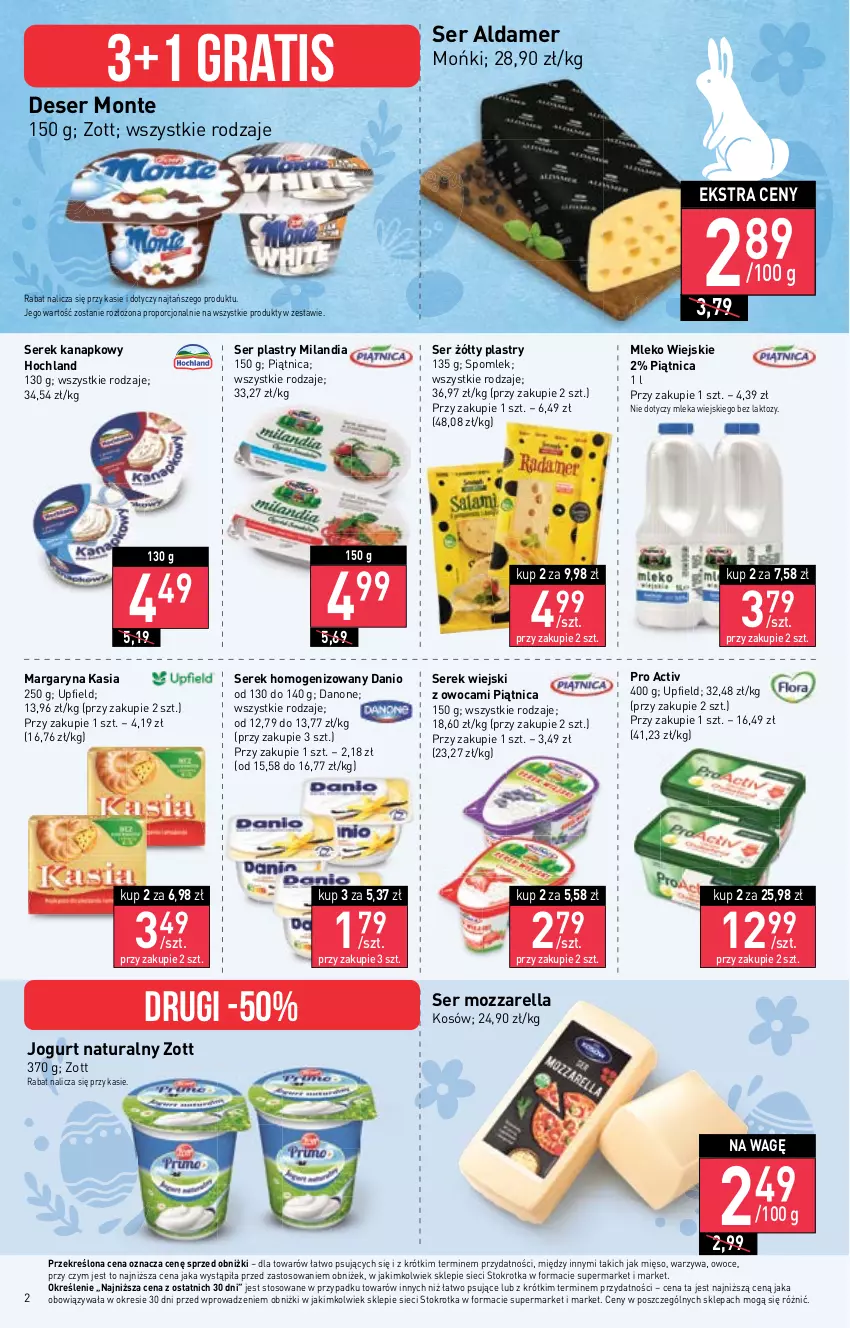 Gazetka promocyjna Stokrotka - Supermarket - ważna 16.03 do 22.03.2023 - strona 2 - produkty: Danio, Danone, Deser, Gra, Hochland, Jogurt, Jogurt naturalny, Kasia, Margaryna, Mięso, Mleko, Monte, Mozzarella, Owoce, Piątnica, Por, Ser, Serek, Serek homogenizowany, Serek kanapkowy, Serek wiejski, Warzywa, Zott