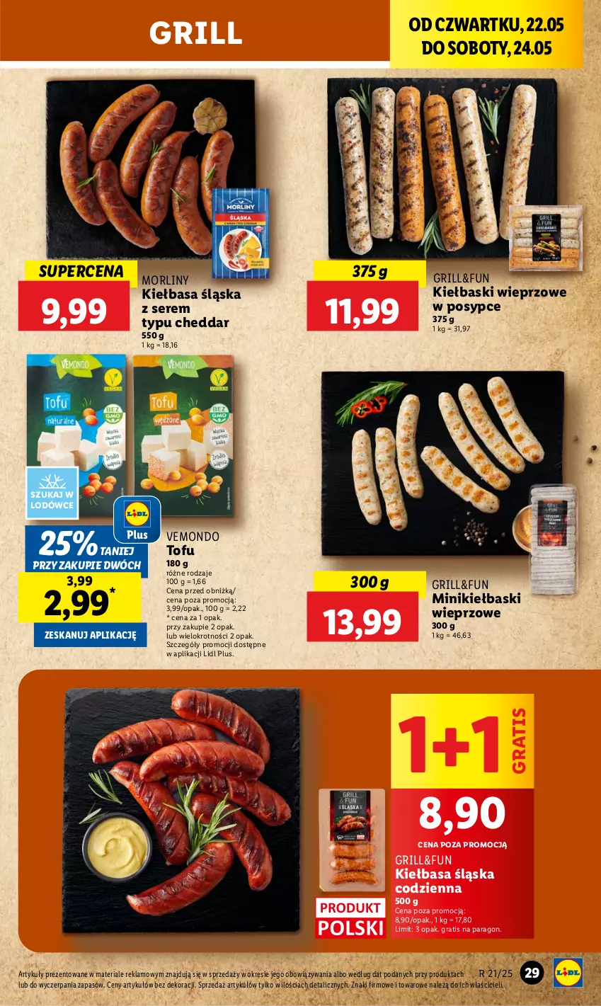 Gazetka promocyjna Lidl - GAZETKA - ważna 22.05 do 24.05.2025 - strona 37 - produkty: Cheddar, Gra, Grill, Kiełbasa, Kiełbasa śląska, Morliny, Ser, Tofu