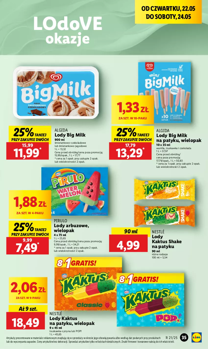 Gazetka promocyjna Lidl - GAZETKA - ważna 22.05 do 24.05.2025 - strona 43 - produkty: Algida, Arbuz, Big Milk, Czekolada, Dove, Kaktus, LG, Lody, Nestlé