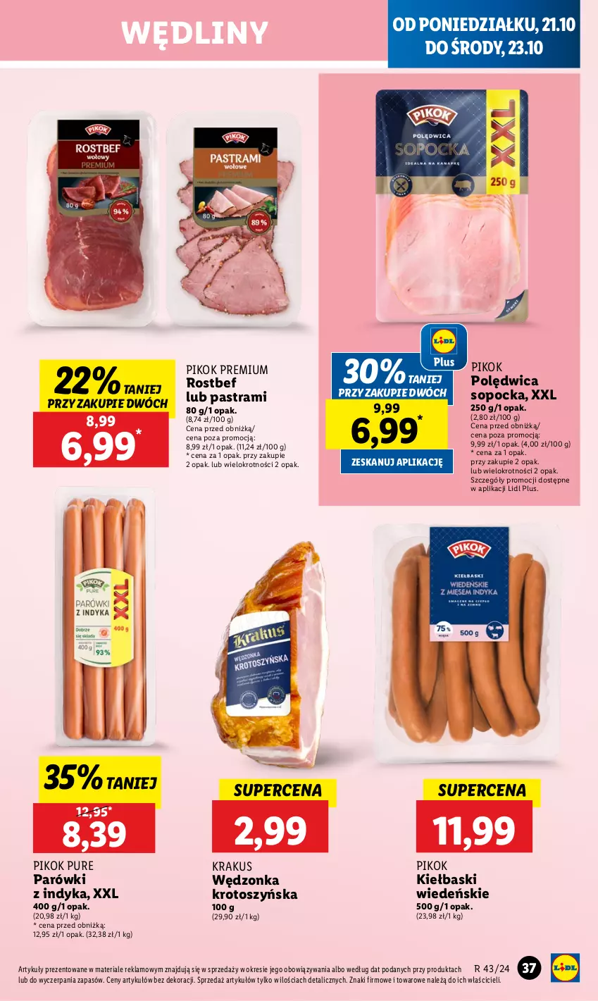 Gazetka promocyjna Lidl - GAZETKA - ważna 21.10 do 23.10.2024 - strona 41 - produkty: Krakus, Parówki, Parówki z indyka, PIKOK, Polędwica, Pur, Rostbef