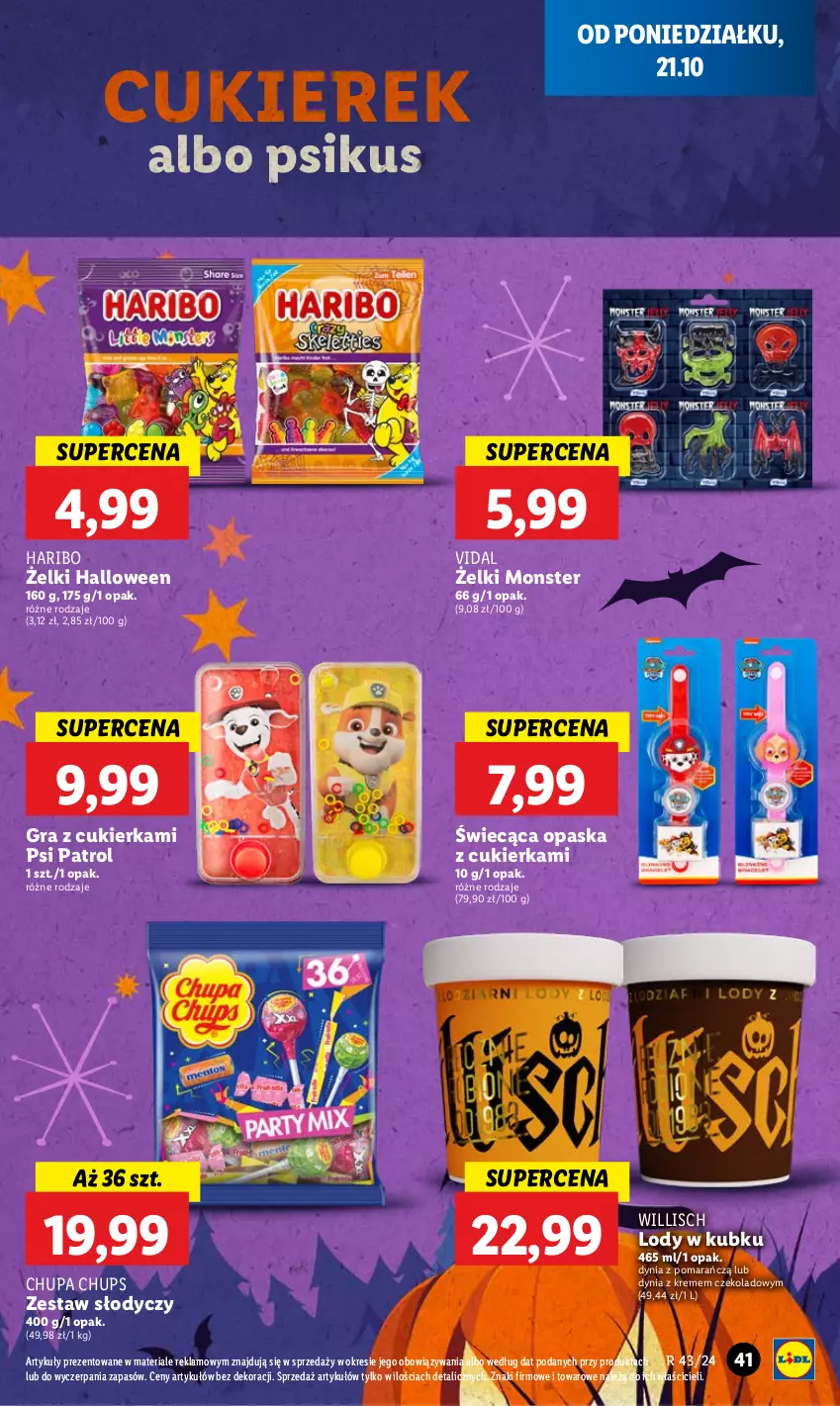 Gazetka promocyjna Lidl - GAZETKA - ważna 21.10 do 23.10.2024 - strona 45 - produkty: Chupa Chups, Cukier, Gra, Haribo, Lody, Opaska, Psi Patrol