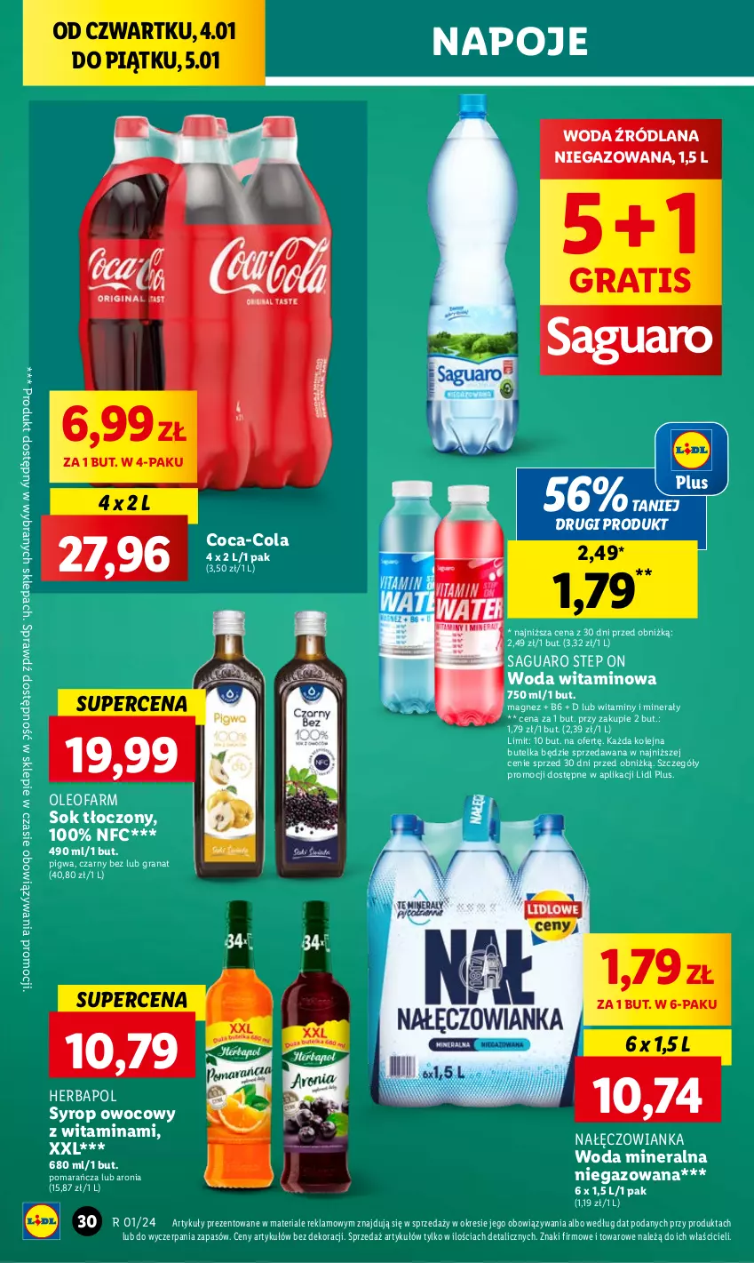 Gazetka promocyjna Lidl - GAZETKA - ważna 04.01 do 05.01.2024 - strona 32 - produkty: Aronia, Coca-Cola, Fa, Gra, Granat, Herbapol, LANA, Magnez, Nałęczowianka, Napoje, Olej, Oleo, Oleofarm, Sok, Syrop, Woda, Woda mineralna