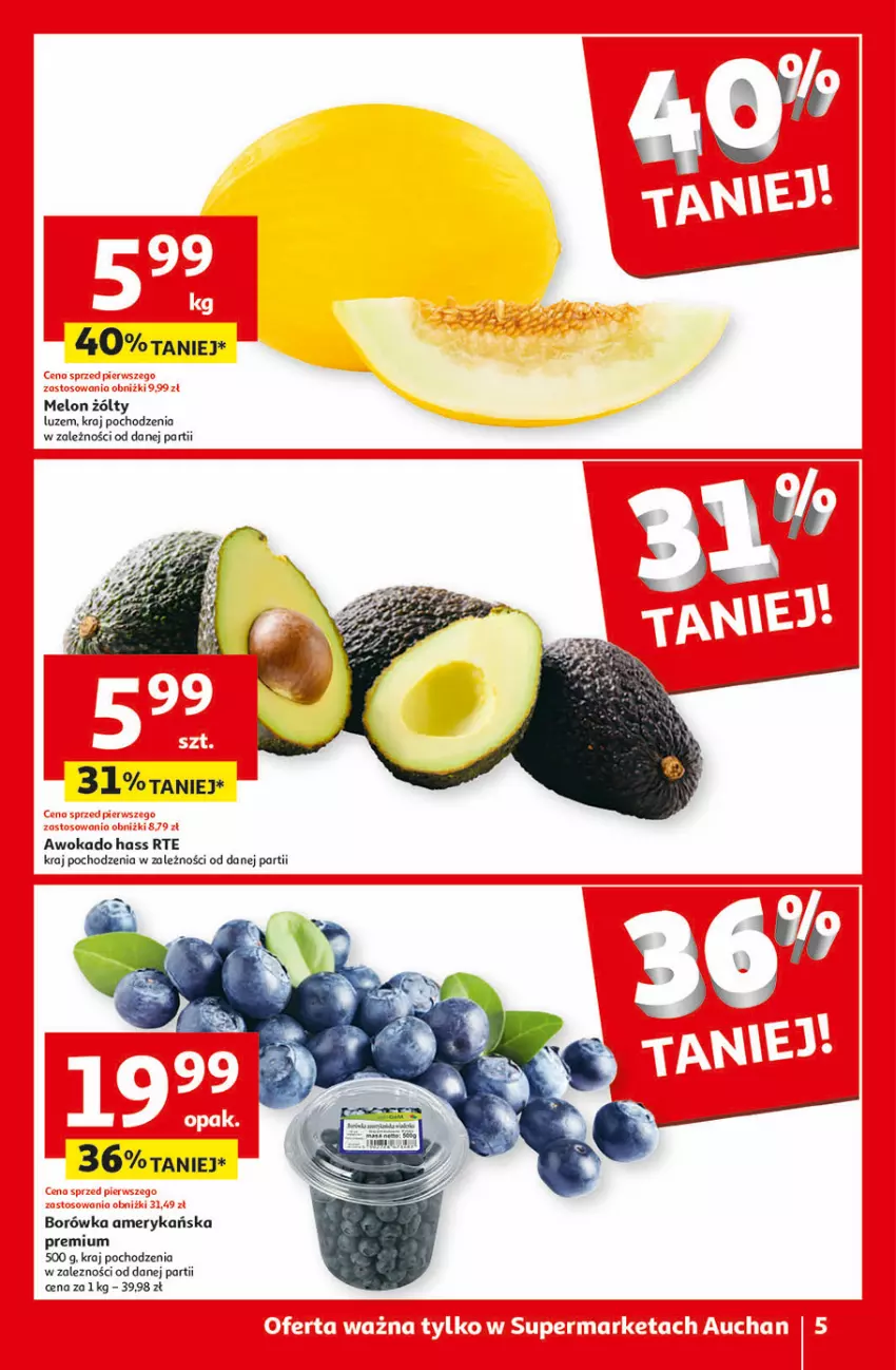 Gazetka promocyjna Auchan - Gazetka Oferty tygodnia! Supermarket Auchan - ważna 04.04 do 10.04.2024 - strona 5 - produkty: Borówka, Borówka amerykańska, Melon, Waga