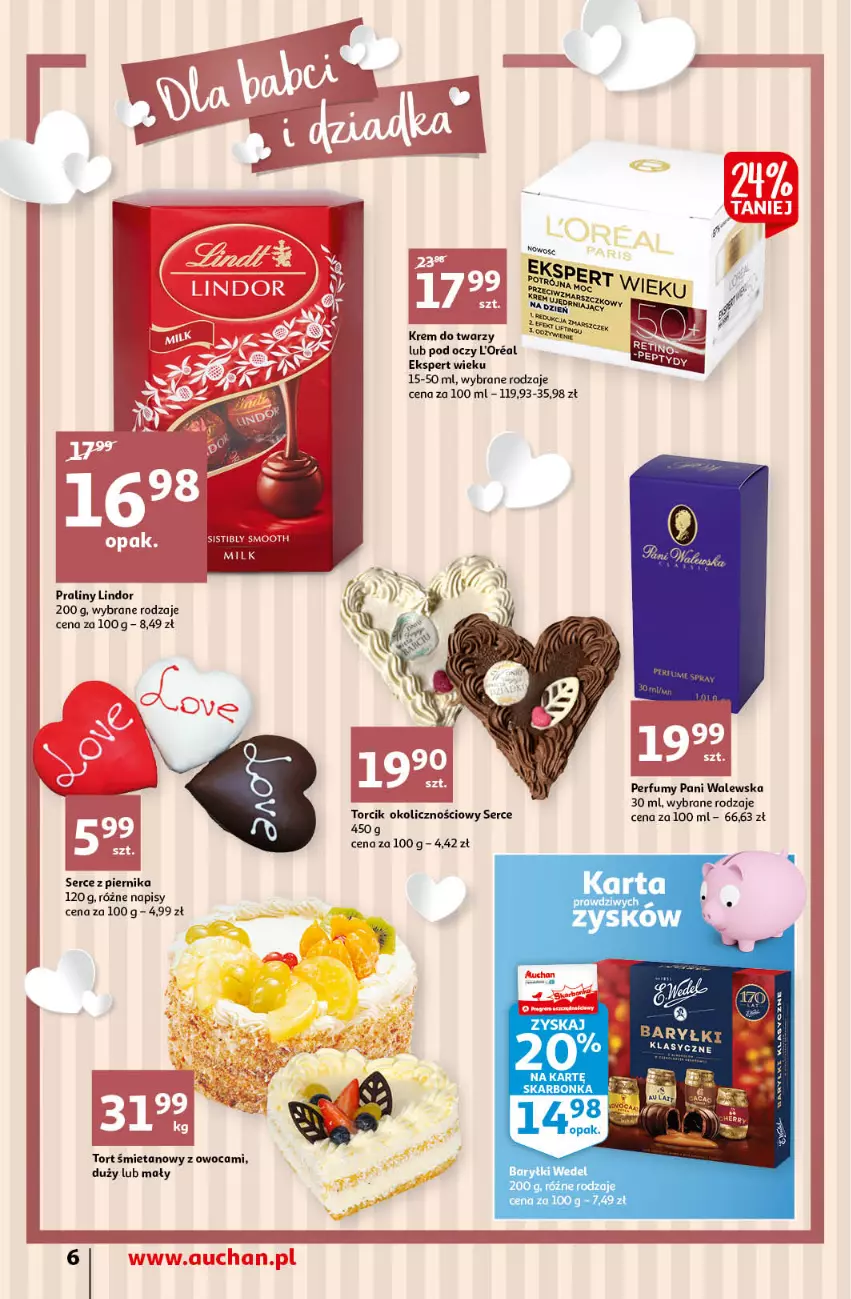 Gazetka promocyjna Auchan - Maxi Paki Niskie Ceny Supermarkety - ważna 13.01 do 19.01.2022 - strona 6 - produkty: Krem do twarzy, Lindor, Perfum, Piernik, Praliny, Ser, Tort śmietanowy