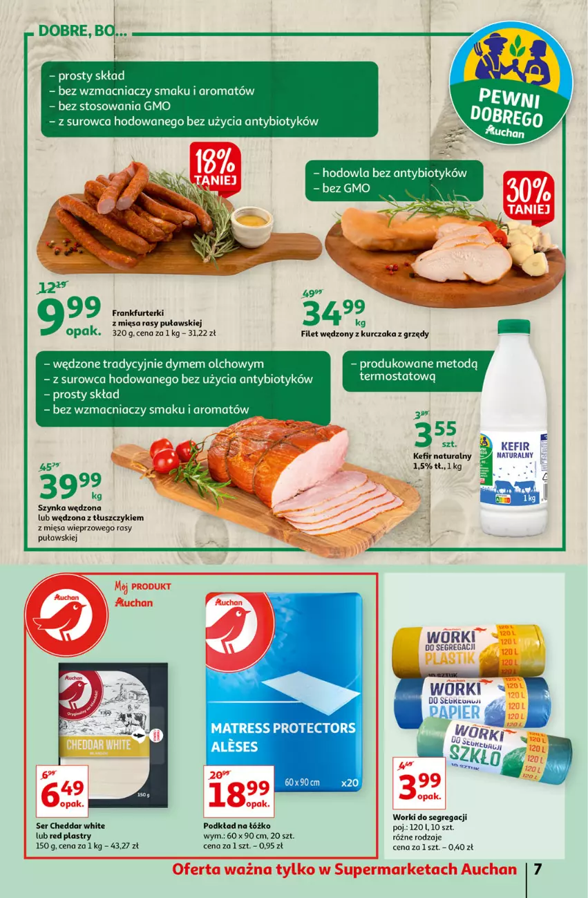 Gazetka promocyjna Auchan - Maxi Paki Niskie Ceny Supermarkety - ważna 13.01 do 19.01.2022 - strona 7 - produkty: Cheddar, Frankfurterki, Kefir, Kefir naturalny, Kurczak, Papier, Podkład, Ser, Szynka, Termos