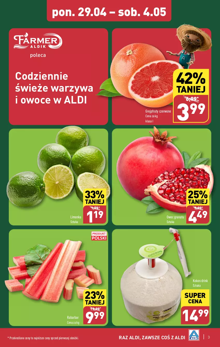 Gazetka promocyjna Aldi - Farmer ALDIK poleca świeże owoce i warzywa - ważna 29.04 do 04.05.2024 - strona 3 - produkty: Gra, Granat, Grejpfrut, Kokos, Limonka, Owoce, Warzywa, Warzywa i owoce