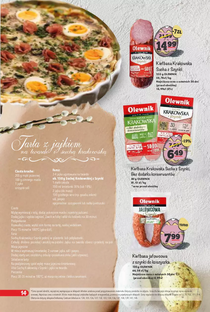 Gazetka promocyjna Arhelan - Gazetka - ważna 20.03 do 12.04.2026 - strona 14 - produkty: Cebula, Edam, Fa, Gouda, Kiełbasa, Kiełbasa krakowska, Kosz, Masło, Natka pietruszki, Olewnik, Piec, Pieprz, Plasterki, Rum, Ser, Sól, Tarta