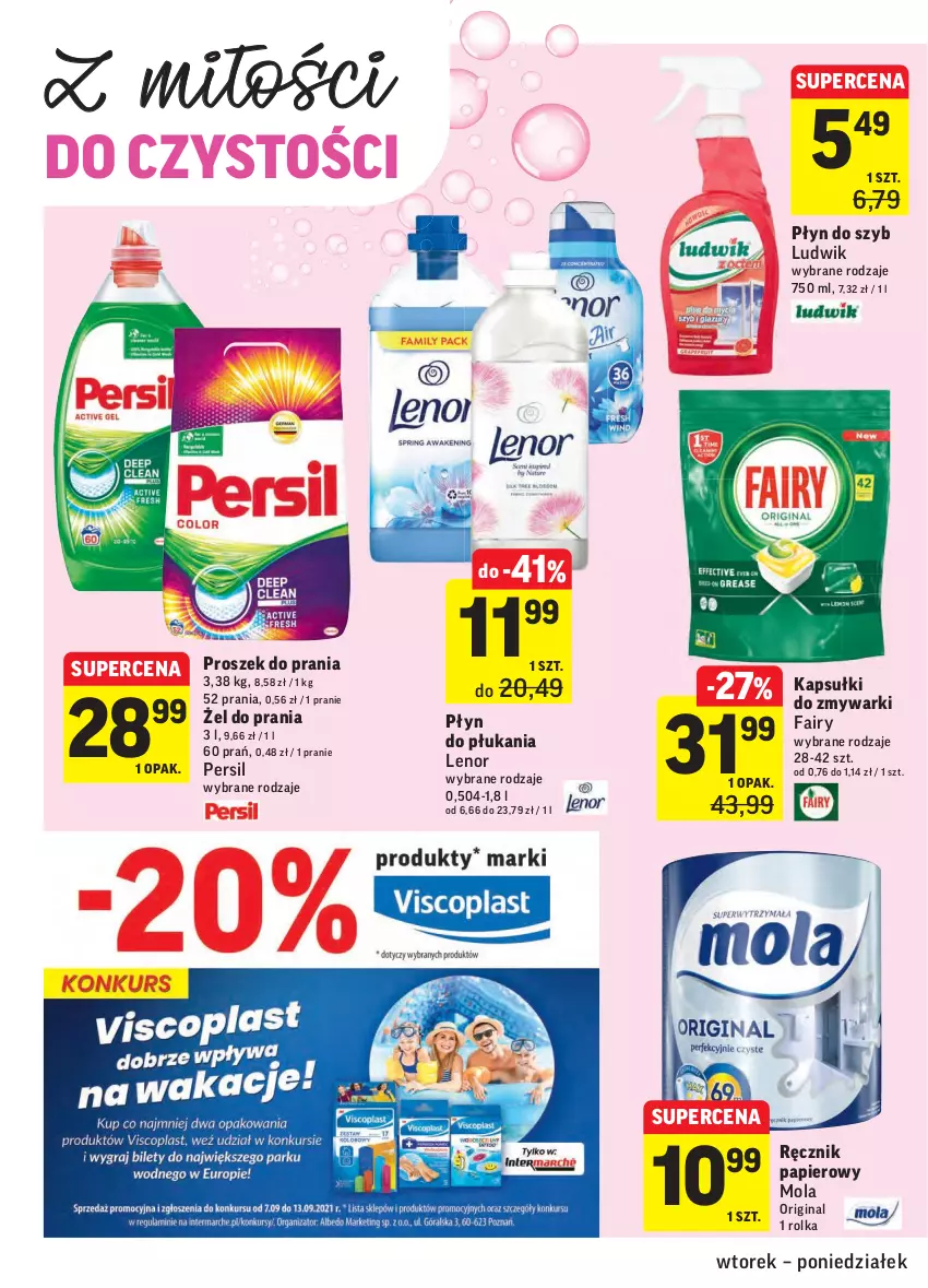 Gazetka promocyjna Intermarche - Gazetka promocyjna - ważna 07.09 do 13.09.2021 - strona 34 - produkty: Fa, Fairy, Gin, Lenor, Ludwik, Mola, Papier, Persil, Płyn do płukania, Płyn do szyb, Proszek do prania, Ręcznik, Zmywarki