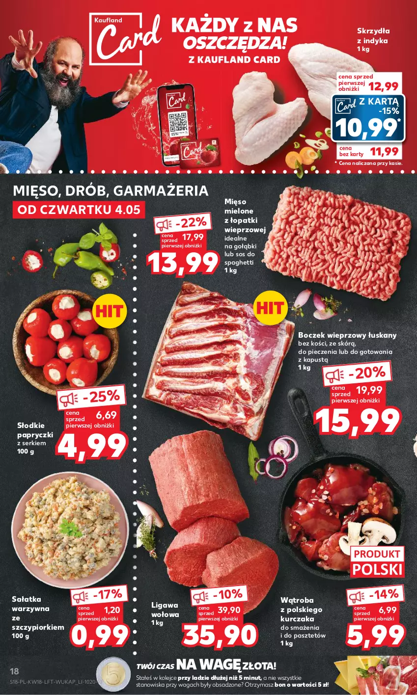 Gazetka promocyjna Kaufland - Gazetka tygodnia - ważna 04.05 do 10.05.2023 - strona 18 - produkty: Boczek, Boczek wieprzowy, Drób, Kapustą, Kurczak, Mięso, Mięso mielone, Mięso mielone z łopatki wieprzowej, Olej, Pasztet, Piec, Sałat, Sałatka, Sałatka warzywna, Ser, Sos, Spaghetti, Waga