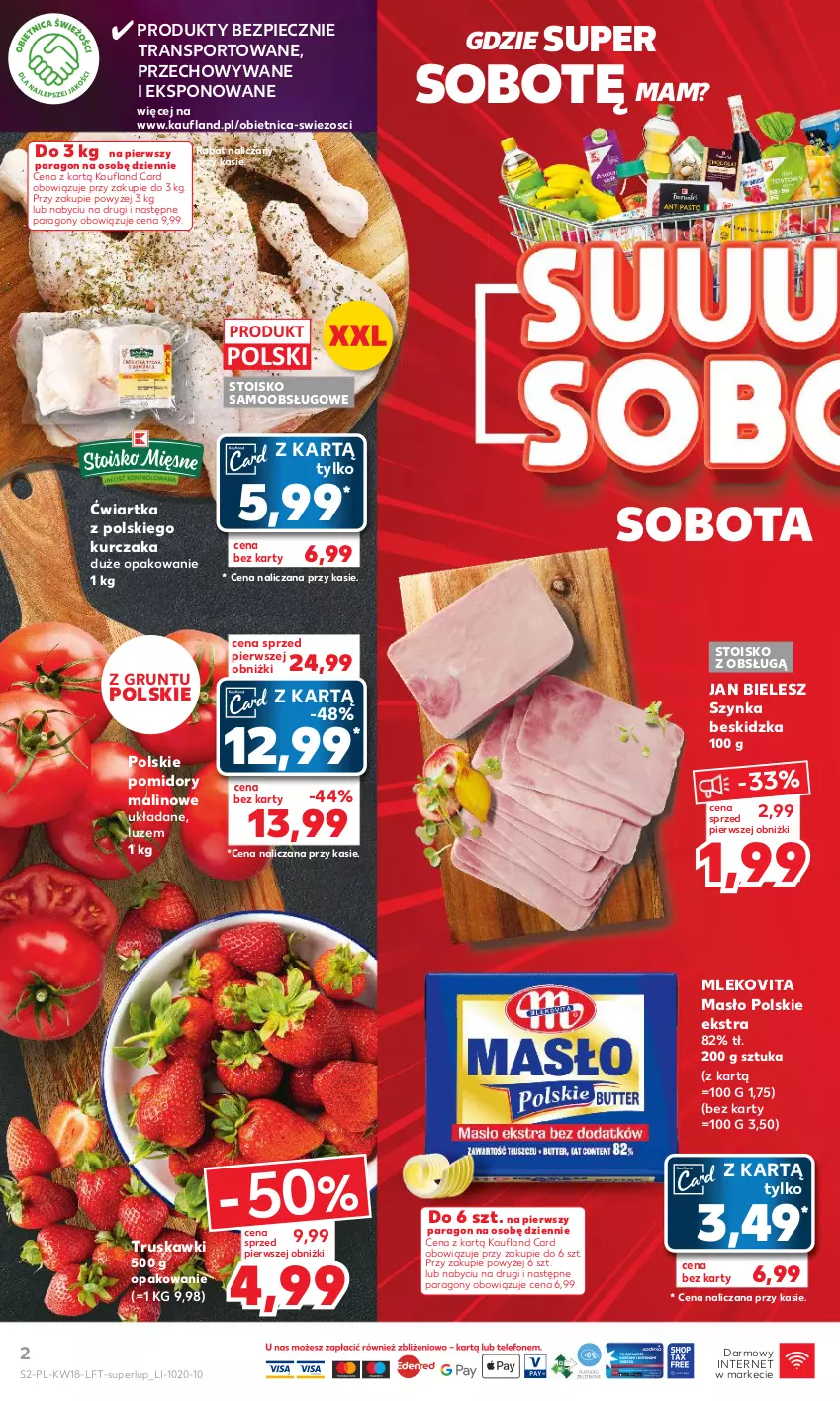 Gazetka promocyjna Kaufland - Gazetka tygodnia - ważna 04.05 do 10.05.2023 - strona 2 - produkty: Grunt, Kurczak, Masło, Mleko, Mlekovita, Piec, Pomidory, Por, Sport, Szynka, Tran, Truskawki