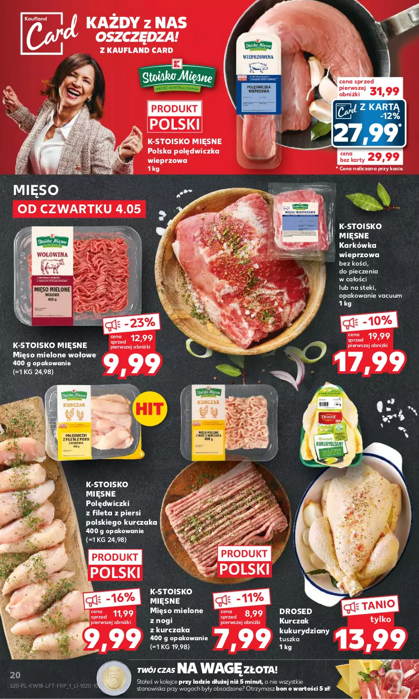 Gazetka promocyjna Kaufland - Gazetka tygodnia - ważna 04.05 do 10.05.2023 - strona 20 - produkty: Karkówka wieprzowa, Kurczak, Mięso, Mięso mielone, Olej, Piec, Polędwiczka wieprzowa, Stek, Tusz, Waga