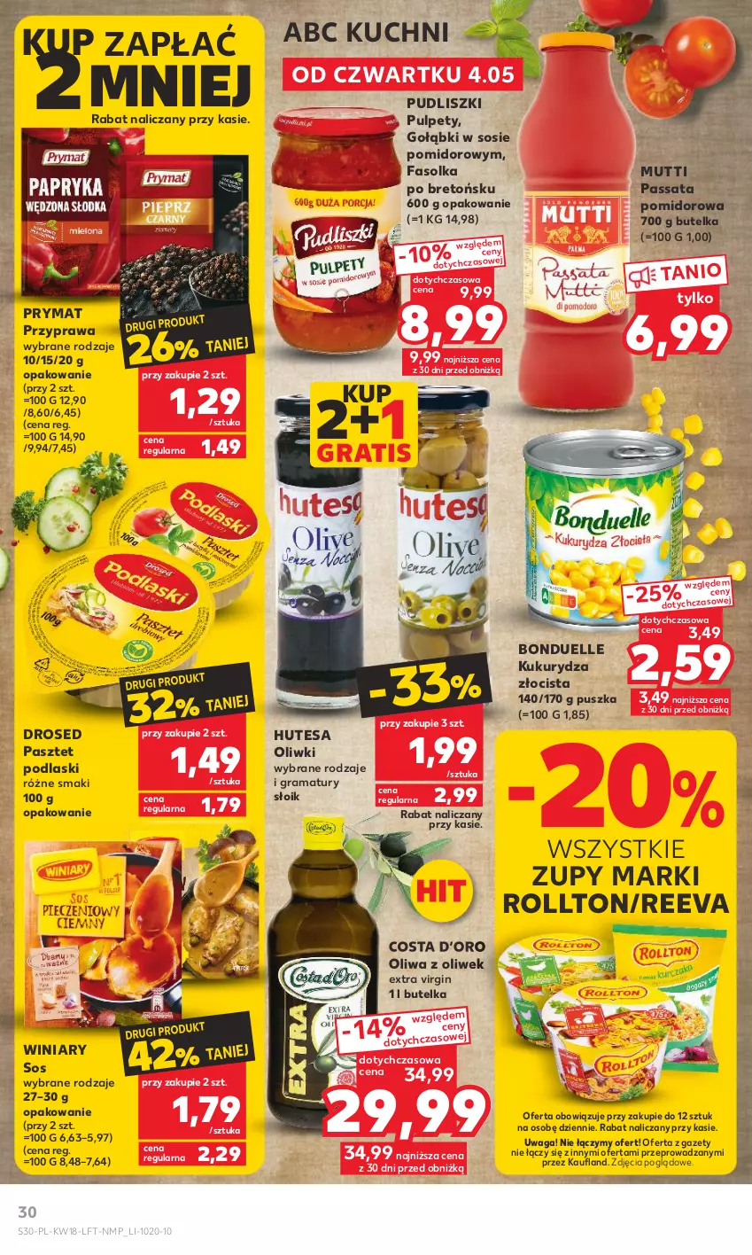 Gazetka promocyjna Kaufland - Gazetka tygodnia - ważna 04.05 do 10.05.2023 - strona 30 - produkty: Bonduelle, Fa, Gin, Gra, Kukurydza, Oliwa z oliwek, Oliwki, Pasztet, Podlaski, Prymat, Pudliszki, Pulpety, Rama, Sos, Waga, Winiary