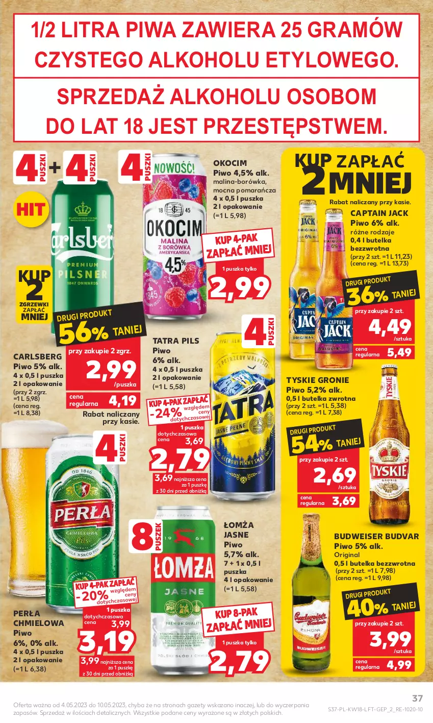 Gazetka promocyjna Kaufland - Gazetka tygodnia - ważna 04.05 do 10.05.2023 - strona 37 - produkty: Borówka, Captain Jack, Carlsberg, Gin, Gra, Koc, Okocim, Perła, Piwa, Piwo, Ser, Tatra, Tyskie