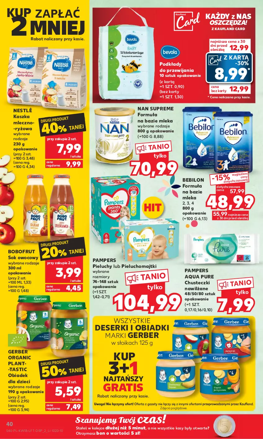 Gazetka promocyjna Kaufland - Gazetka tygodnia - ważna 04.05 do 10.05.2023 - strona 40 - produkty: BEBILON, Bobofrut, Chusteczki, Deser, Dzieci, Gerber, Gra, Majtki, Nestlé, Olej, Pampers, Pieluchomajtki, Pieluchy, Podkład, Pur, Ryż, Ser, Sok, Waga