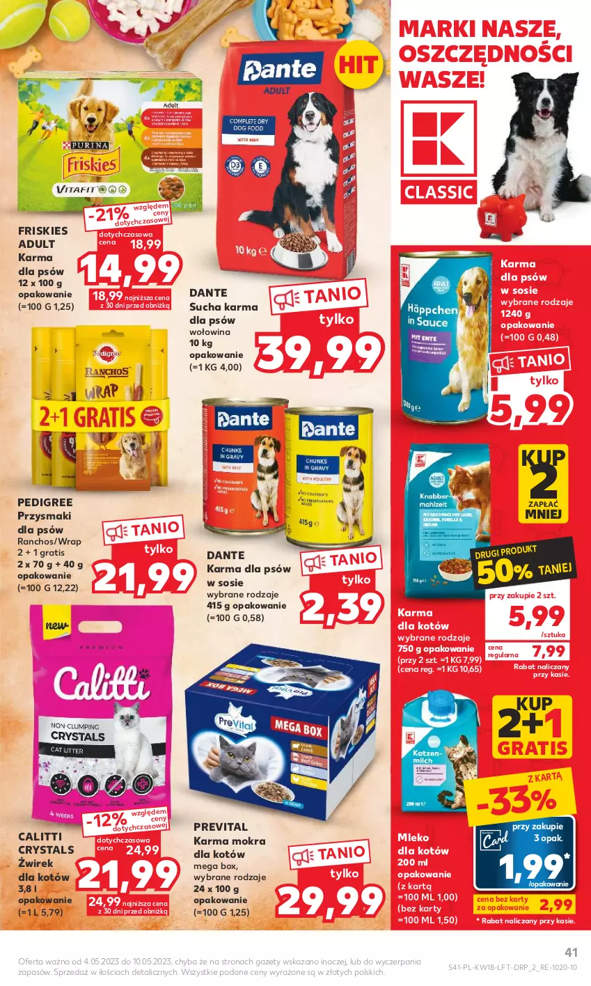 Gazetka promocyjna Kaufland - Gazetka tygodnia - ważna 04.05 do 10.05.2023 - strona 41 - produkty: Friskies, Gra, Karma mokra dla kotów, Mleko, Mleko dla kotów, Pedigree, Przysmaki, Sos, Sucha karma, Wołowina