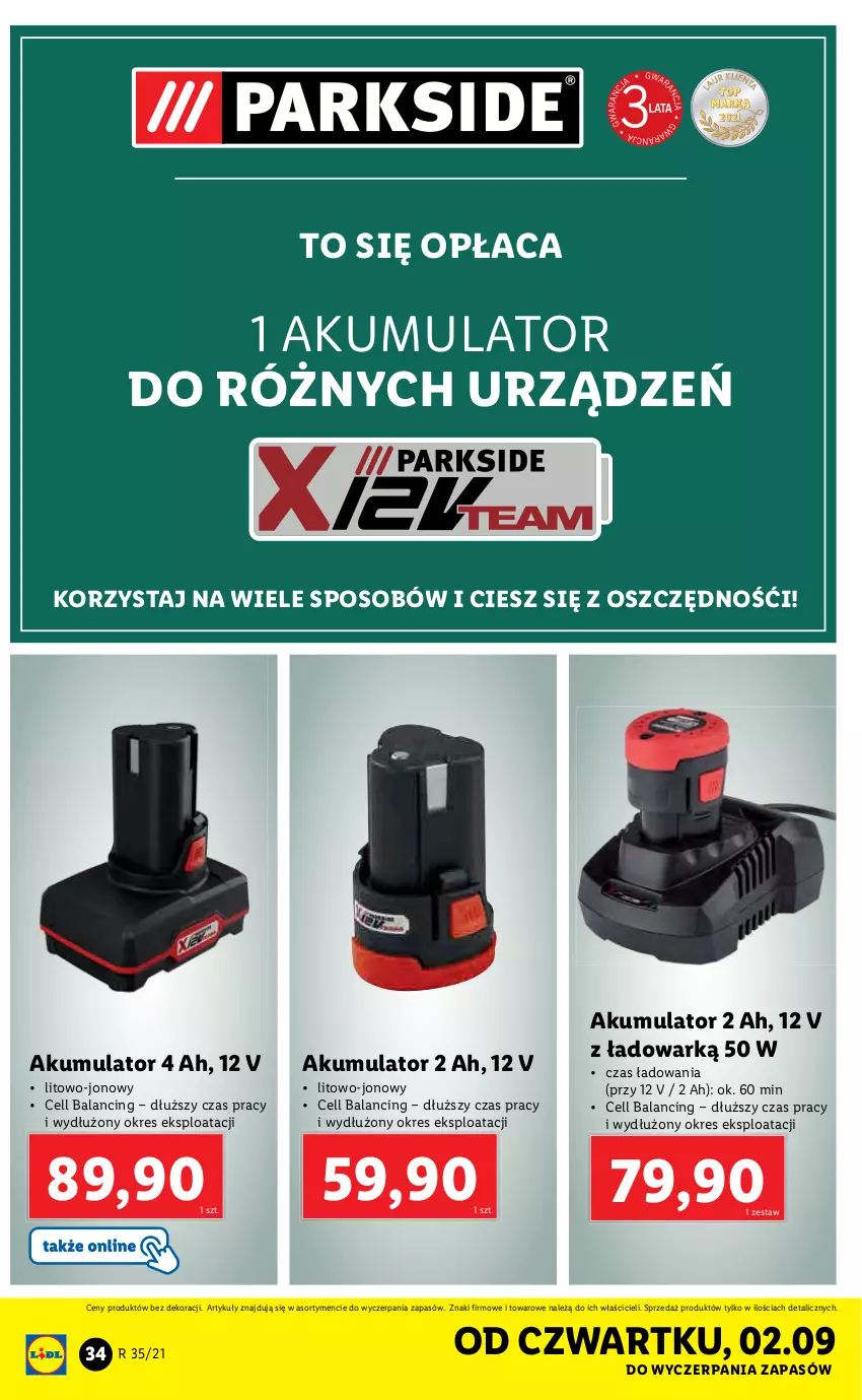 Gazetka promocyjna Lidl - GAZETKA - ważna 30.08 do 04.09.2021 - strona 34 - produkty: Akumulator