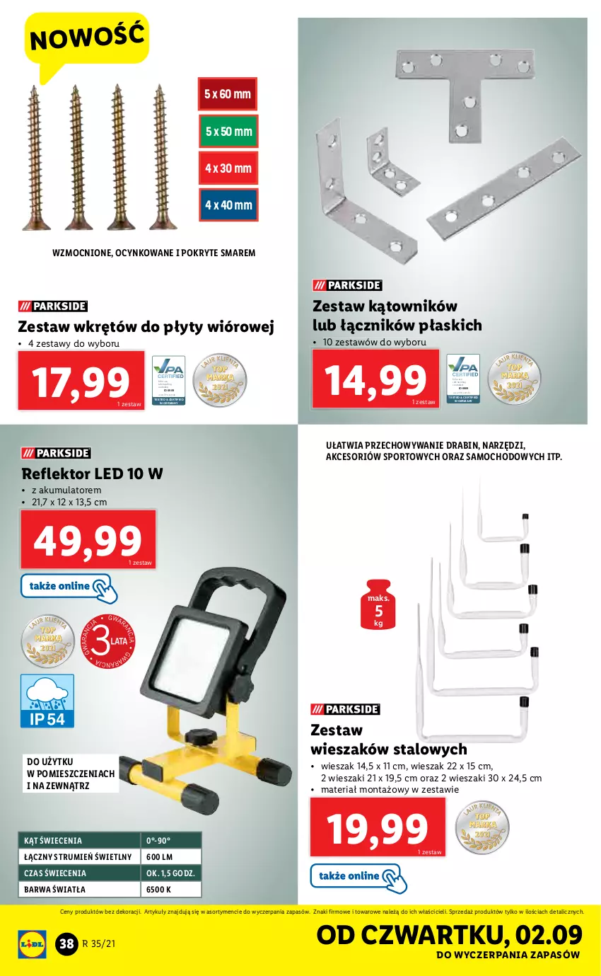 Gazetka promocyjna Lidl - GAZETKA - ważna 30.08 do 04.09.2021 - strona 38 - produkty: Akumulator, Control, Cynk, Por, Reflektor, Reflektor LED, Rum, Sport, Wieszak, Wkręt, Wkrętów