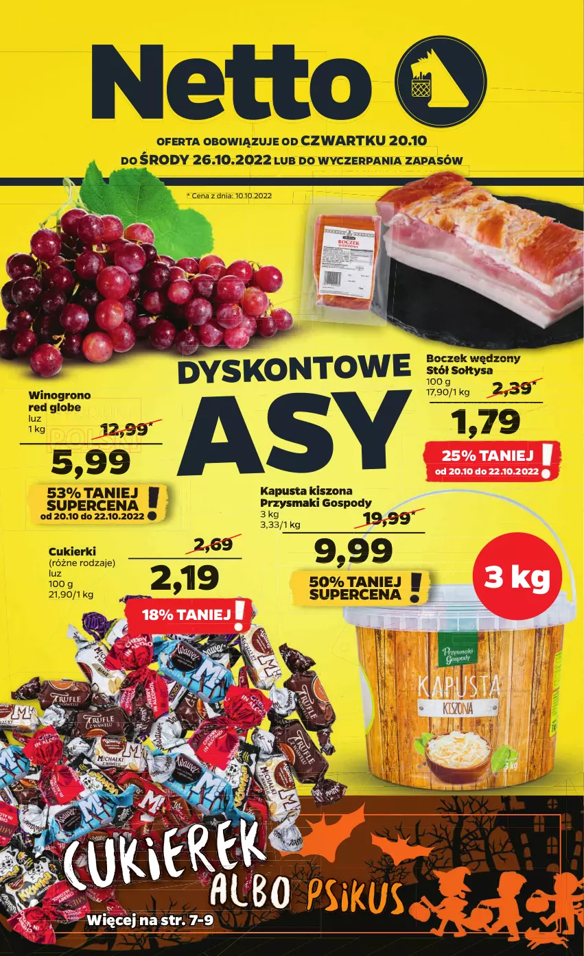 Gazetka promocyjna Netto - Artykuły spożywcze - ważna 20.10 do 26.10.2022 - strona 1 - produkty: Boczek, Cukier, Cukierki, Gra, Kawa, Kurczak, Piwa, Piwo, Przysmaki, Siatka, Stół, Tyskie, Wino