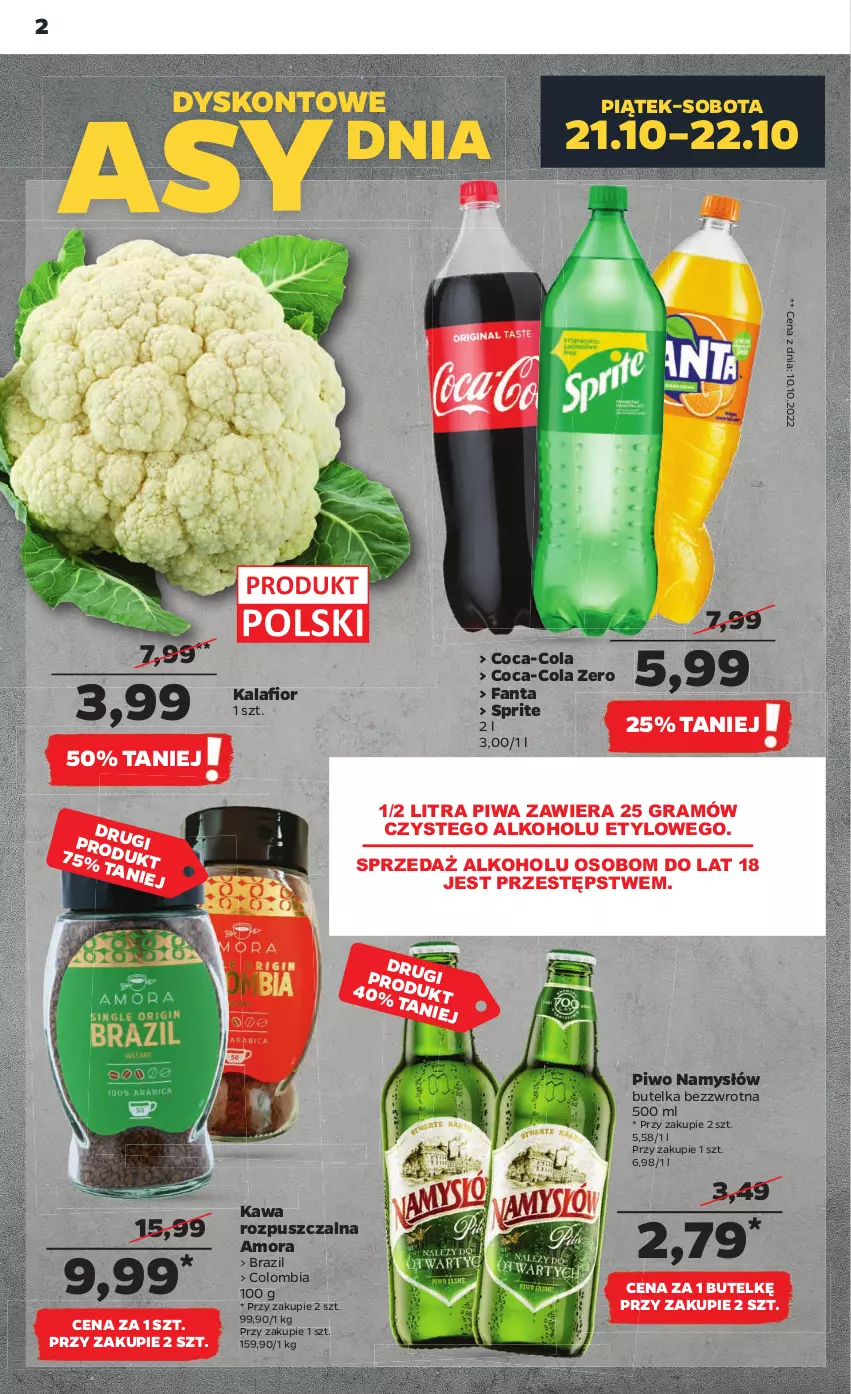 Gazetka promocyjna Netto - Artykuły spożywcze - ważna 20.10 do 26.10.2022 - strona 2 - produkty: Coca-Cola, Fa, Fanta, Gra, Kalafior, Kawa, Kawa rozpuszczalna, Namysłów, Piwa, Piwo, Sprite