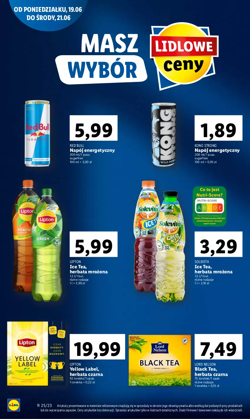 Gazetka promocyjna Lidl - GAZETKA - ważna 19.06 do 21.06.2023 - strona 14 - produkty: Herbata, Herbata czarna, Ice tea, Lack, Lipton, Napój, Napój energetyczny, Red Bull, Torebka