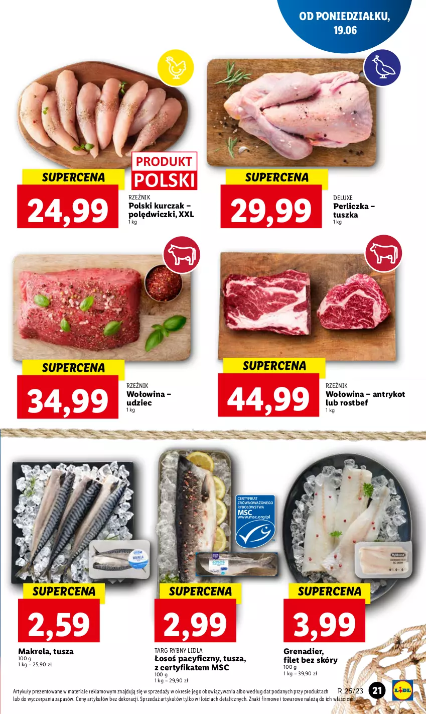 Gazetka promocyjna Lidl - GAZETKA - ważna 19.06 do 21.06.2023 - strona 29 - produkty: Grenadier, Kurczak, Perliczka, Rostbef, Tusz, Wołowina