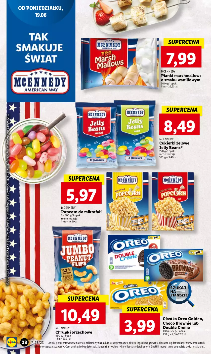 Gazetka promocyjna Lidl - GAZETKA - ważna 19.06 do 21.06.2023 - strona 36 - produkty: Brownie, Chrupki, Ciastka, Cukier, Cukierki, Fa, Jelly beans, Mars, Marshmallows, Oreo, Popcorn