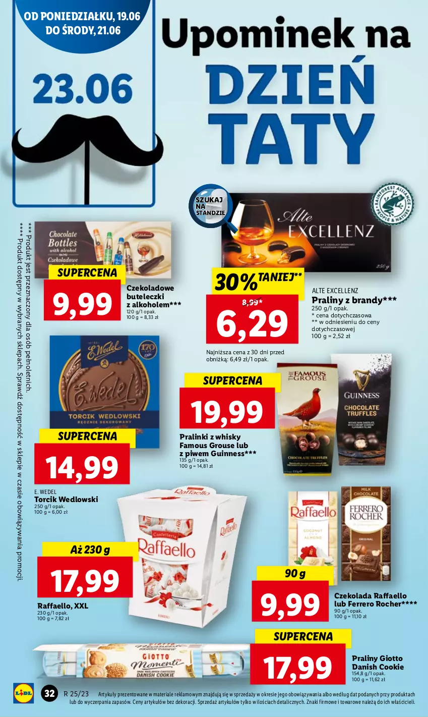 Gazetka promocyjna Lidl - GAZETKA - ważna 19.06 do 21.06.2023 - strona 42 - produkty: Alkohole, Brandy, Czekolada, E. Wedel, Fa, Ferrero, Ferrero Rocher, Praliny, Raffaello, Whisky