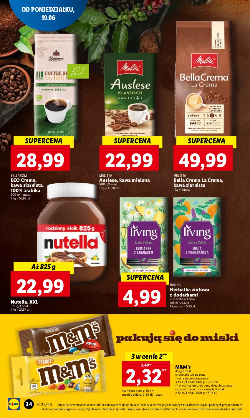 Gazetka promocyjna Lidl - GAZETKA - ważna 19.06 do 21.06.2023 - strona 44 - produkty: Bell, Bella, Irving, Kawa, Kawa mielona, Kawa ziarnista, Nutella, Torebka