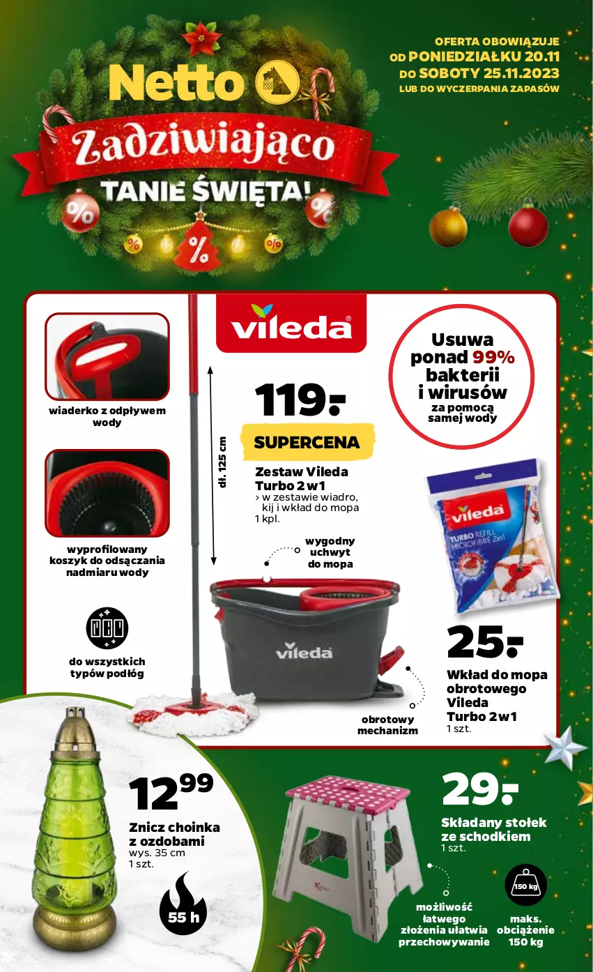 Gazetka promocyjna Netto - Akcesoria i dodatki - ważna 20.11 do 25.11.2023 - strona 2 - produkty: Choinka, Inka, Kosz, Mop, Ozdoba, Stołek, Vileda, Wiadro, Wkład do mopa, Znicz