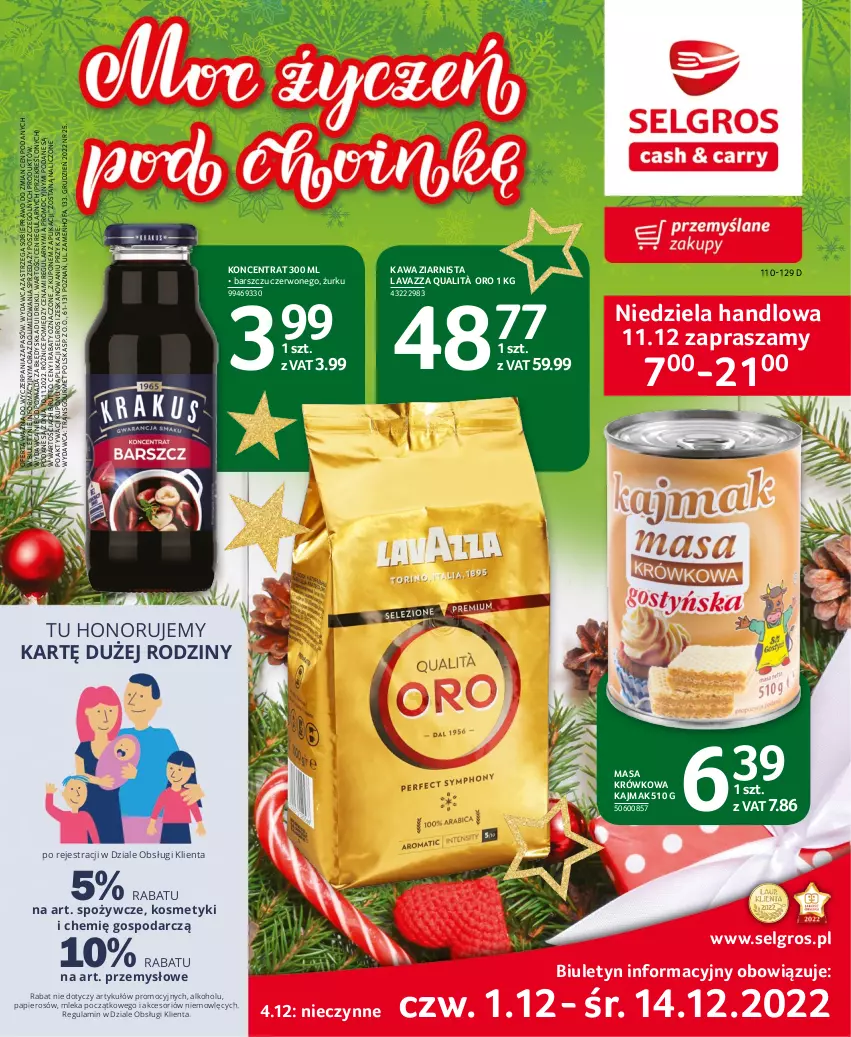 Gazetka promocyjna Selgros - Oferta spożywcza - ważna 01.12 do 14.12.2022 - strona 1 - produkty: Fa, Kawa, Kawa ziarnista, Lavazza, LG, Masa krówkowa, Papier, Tran