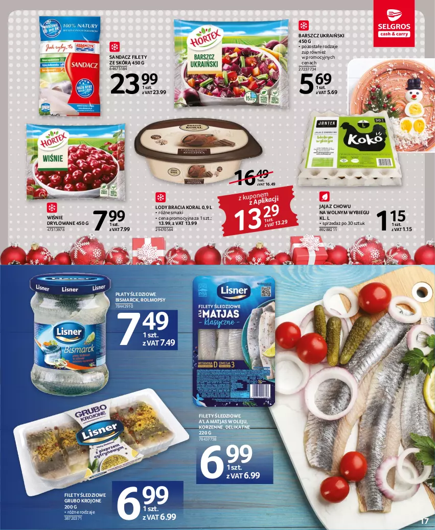 Gazetka promocyjna Selgros - Oferta spożywcza - ważna 01.12 do 14.12.2022 - strona 17 - produkty: Jaja, Lody, Matjas, Mop, Olej, Płaty śledziowe, Sandacz, Sandacz filet