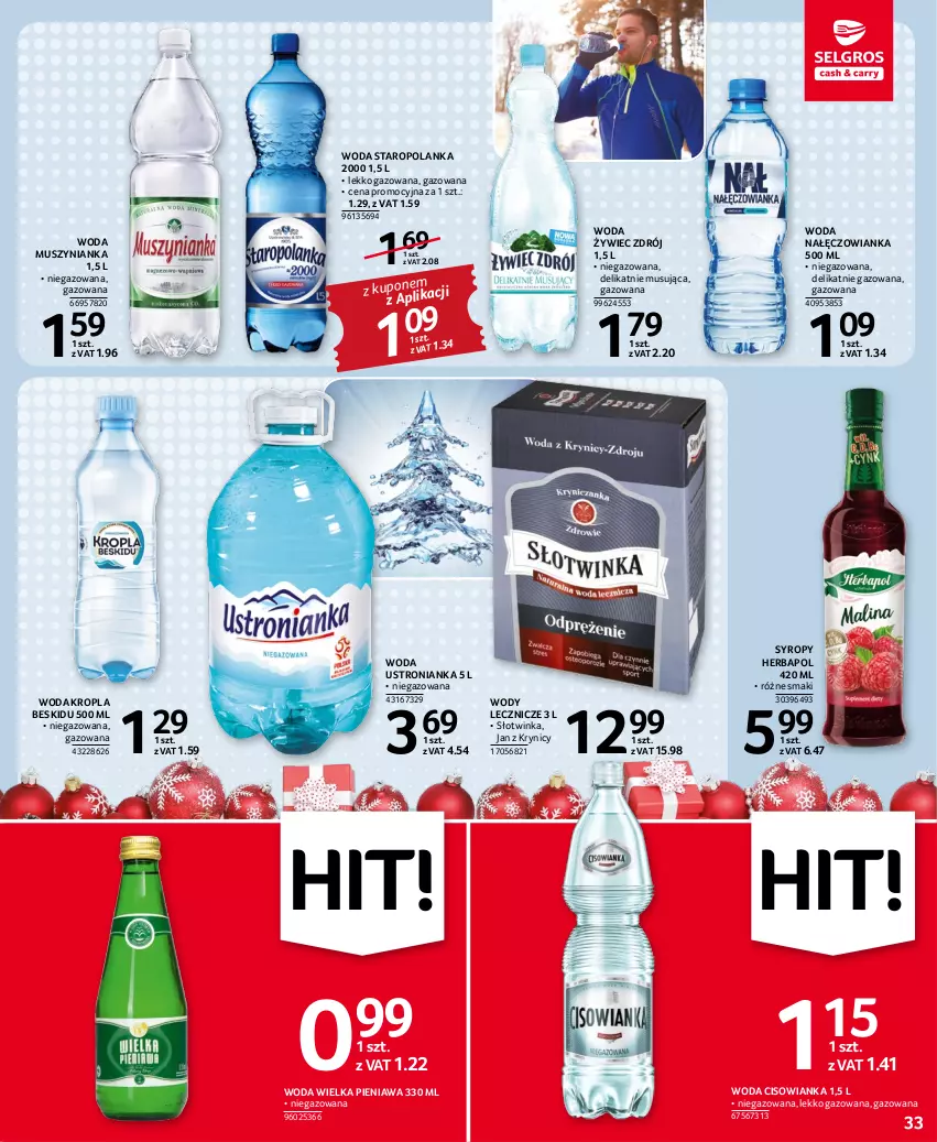 Gazetka promocyjna Selgros - Oferta spożywcza - ważna 01.12 do 14.12.2022 - strona 33 - produkty: Cisowianka, Herbapol, Inka, Mus, Muszynianka, Nałęczowianka, Staropolanka, Syrop, Syropy, Woda, Znicz