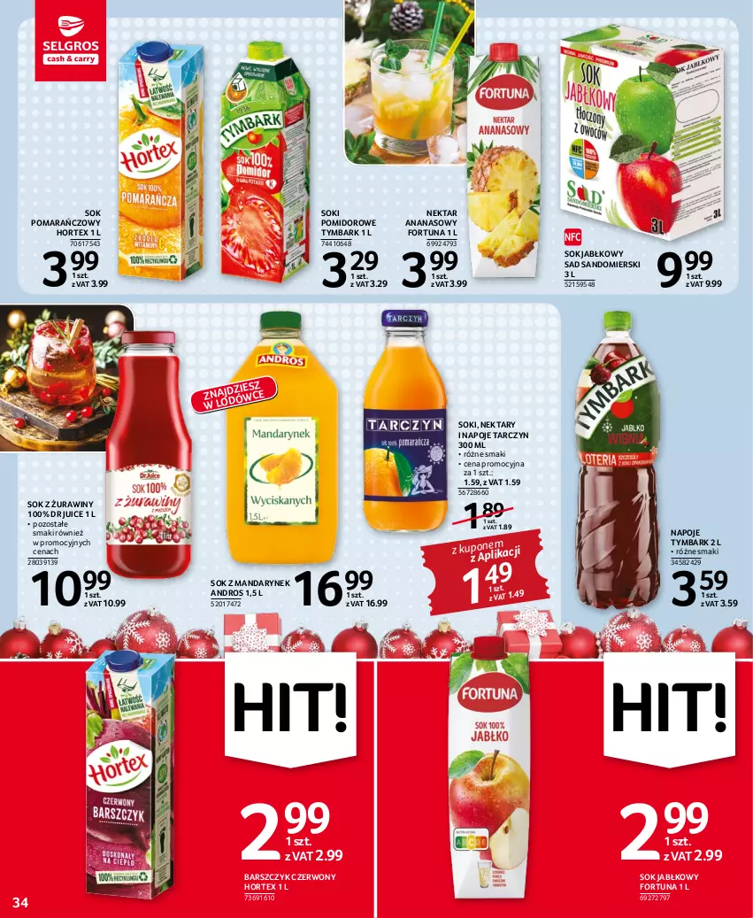 Gazetka promocyjna Selgros - Oferta spożywcza - ważna 01.12 do 14.12.2022 - strona 34 - produkty: Ananas, Fortuna, Hortex, Napoje, Nektar, Sok, Sok jabłkowy, Sok pomarańczowy, Tymbark