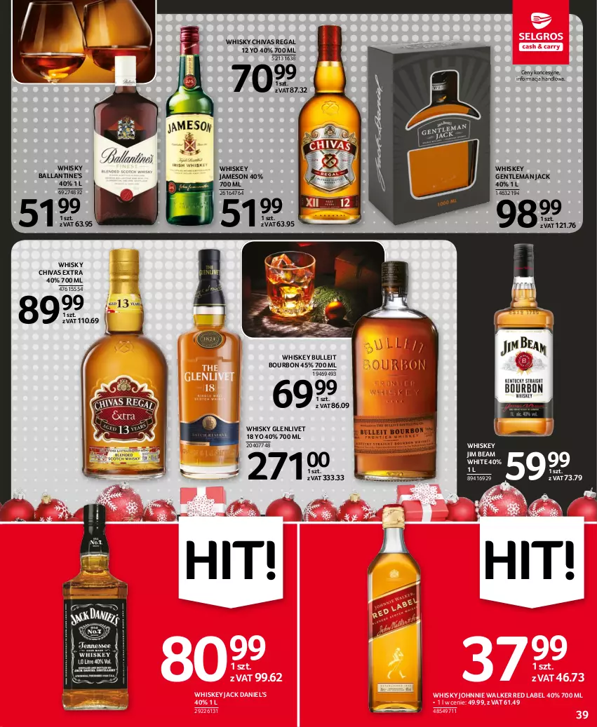 Gazetka promocyjna Selgros - Oferta spożywcza - ważna 01.12 do 14.12.2022 - strona 39 - produkty: Bourbon, Bulleit Bourbon, Jameson, Jim Beam, Johnnie Walker, Whiskey, Whisky