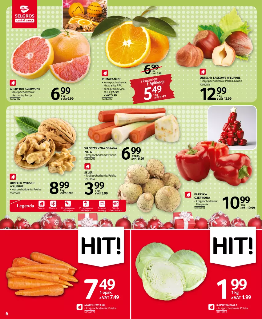 Gazetka promocyjna Selgros - Oferta spożywcza - ważna 01.12 do 14.12.2022 - strona 6 - produkty: Grejpfrut, Orzechy włoskie, Papryka, Papryka czerwona, Pomarańcze, Sok