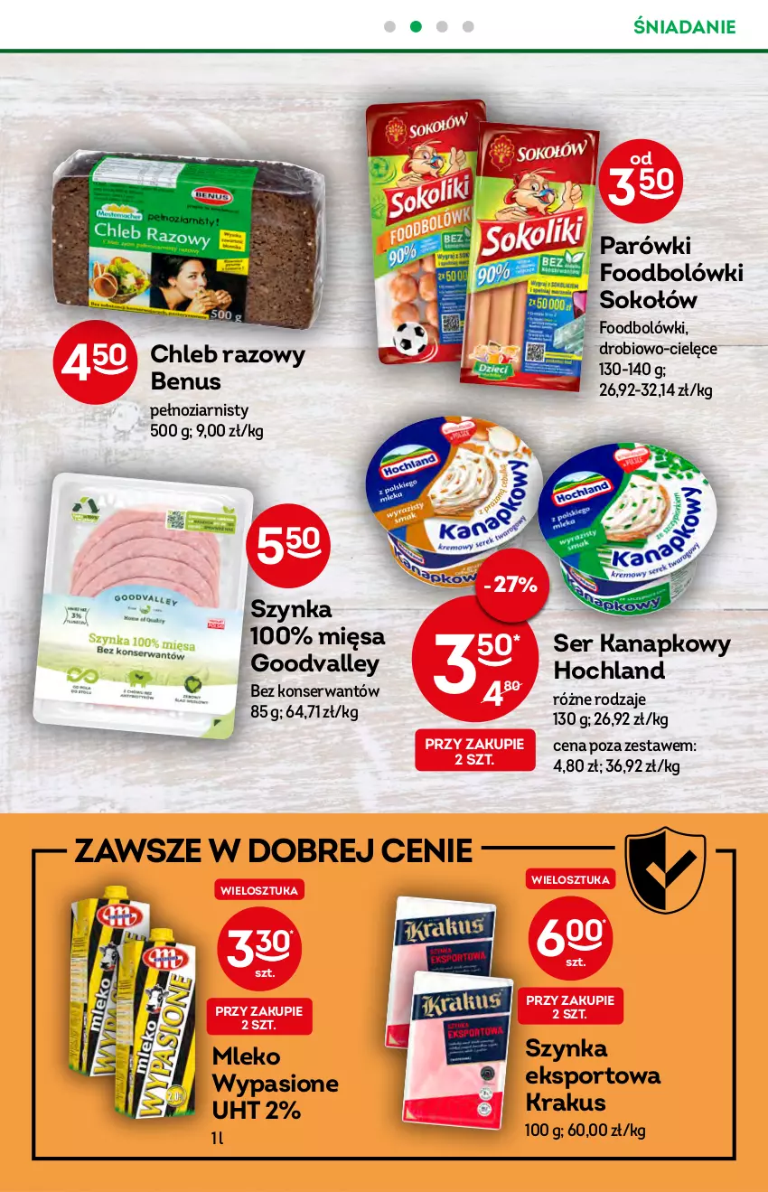 Gazetka promocyjna Żabka - ważna 22.06 do 28.06.2022 - strona 30 - produkty: Chleb, Hochland, Krakus, Mleko, Parówki, Por, Ser, Sok, Sokołów, Sport, Szynka