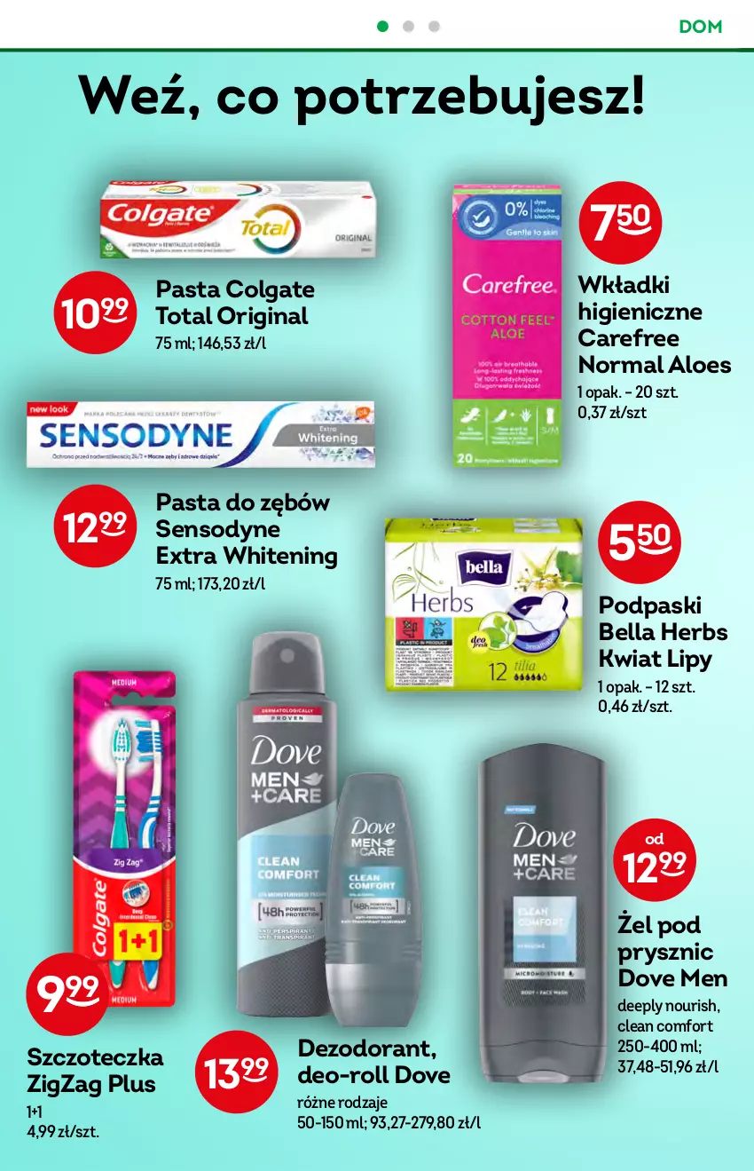 Gazetka promocyjna Żabka - ważna 22.06 do 28.06.2022 - strona 46 - produkty: Bell, Bella, Carefree, Colgate, Colgate Total, Dezodorant, Dove, Gin, LG, Pasta do zębów, Podpaski, Sensodyne, Szczoteczka, Wkładki