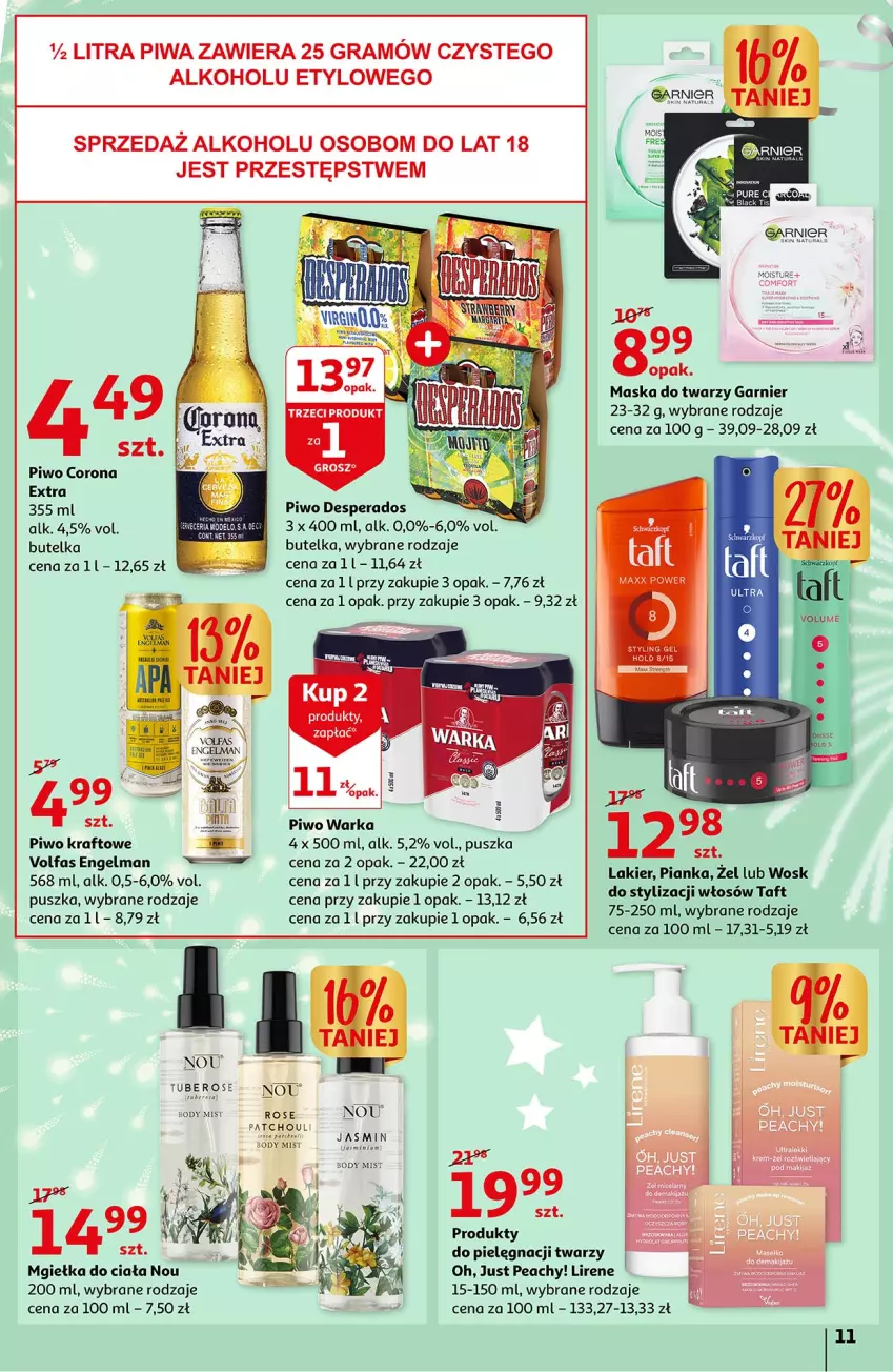 Gazetka promocyjna Auchan - Moc Okazji na Nowy Rok Hipermarkety - ważna 27.12 do 31.12.2022 - strona 11 - produkty: Body, Desperados, Fa, Garnier, Gra, Lirene, Maska, Maska do twarzy, Parka, Piwa, Piwo, Por, Warka