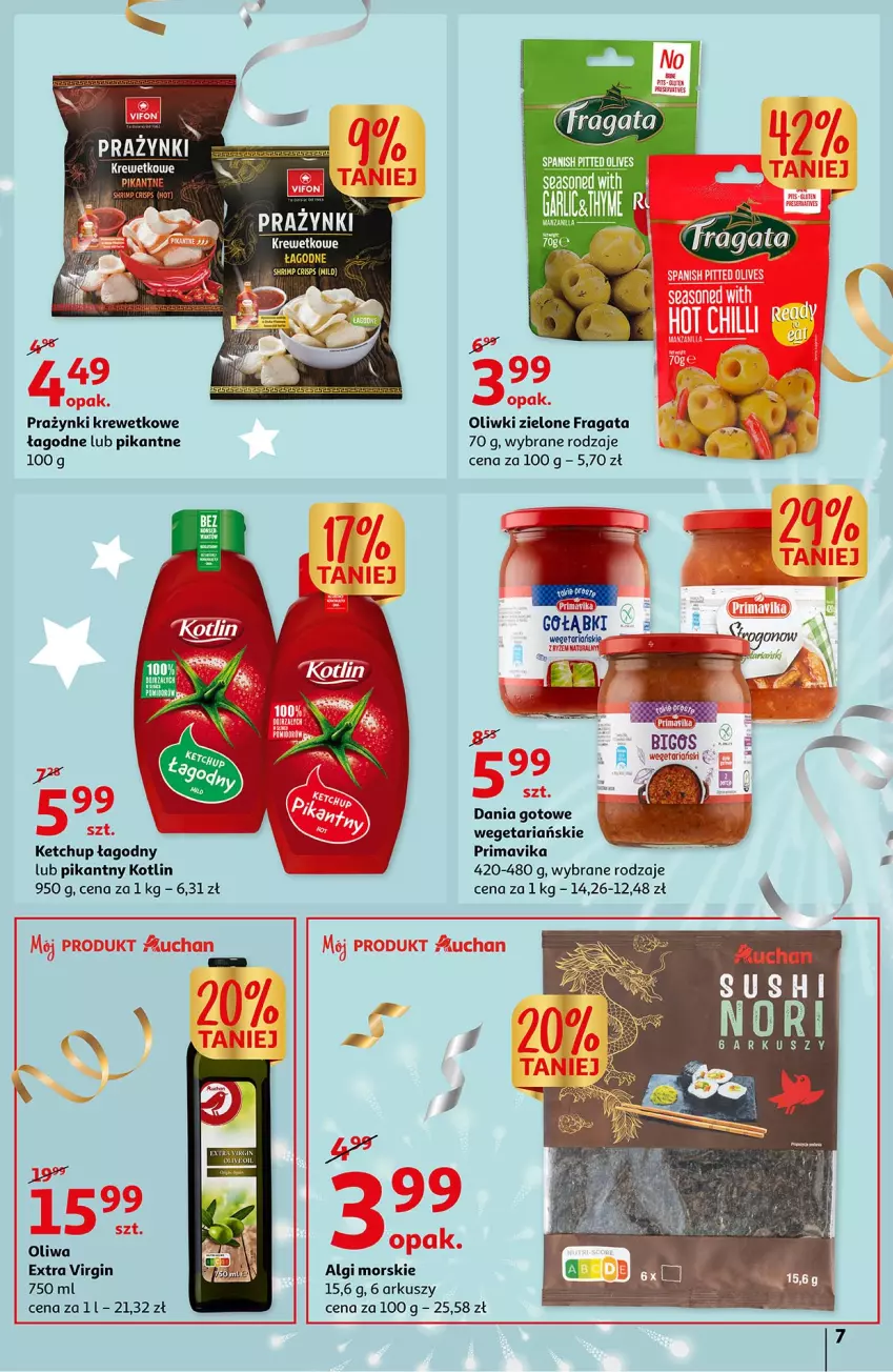 Gazetka promocyjna Auchan - Moc Okazji na Nowy Rok Hipermarkety - ważna 27.12 do 31.12.2022 - strona 7 - produkty: Gin, Ketchup, Kotlin, LG, Oliwki, Oliwki zielone, Prima, Primavika