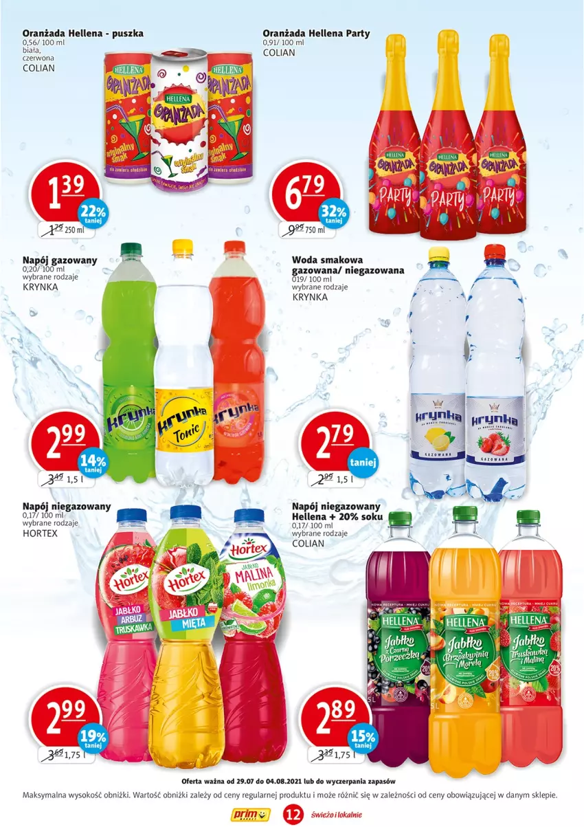 Gazetka promocyjna Prim Market - Gazetka - ważna 29.07 do 04.08.2021 - strona 12 - produkty: Hellena, Hortex, LG, Napój, Napój gazowany, Napój niegazowany, Oranżada, Por, Sok, Woda