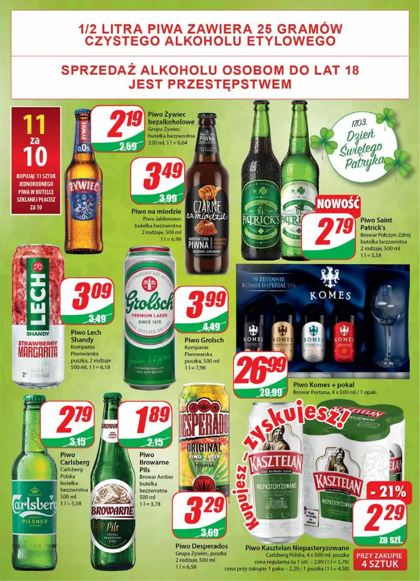 Gazetka promocyjna Dino - Gazetka - ważna 10.03 do 16.03.2021 - strona 15 - produkty: Carlsberg, Desperados, Fortuna, Kasztelan, Piwa, Piwo, Tera