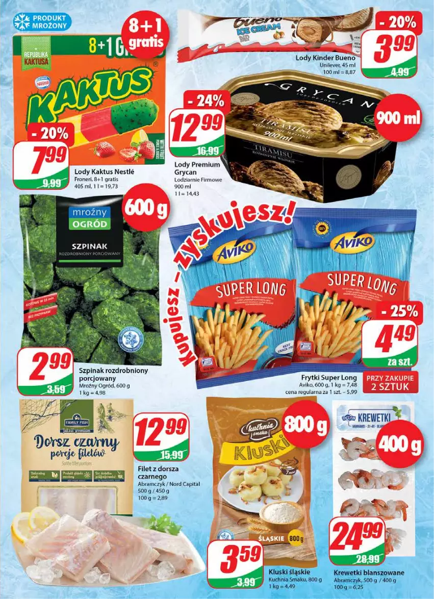 Gazetka promocyjna Dino - Gazetka - ważna 10.03 do 16.03.2021 - strona 9 - produkty: Dorsz, Frytki, Gra, Gry, HP, Kaktus, Kinder, Kinder Bueno, Krewetki, Lody, Ogród, Por, Szpinak