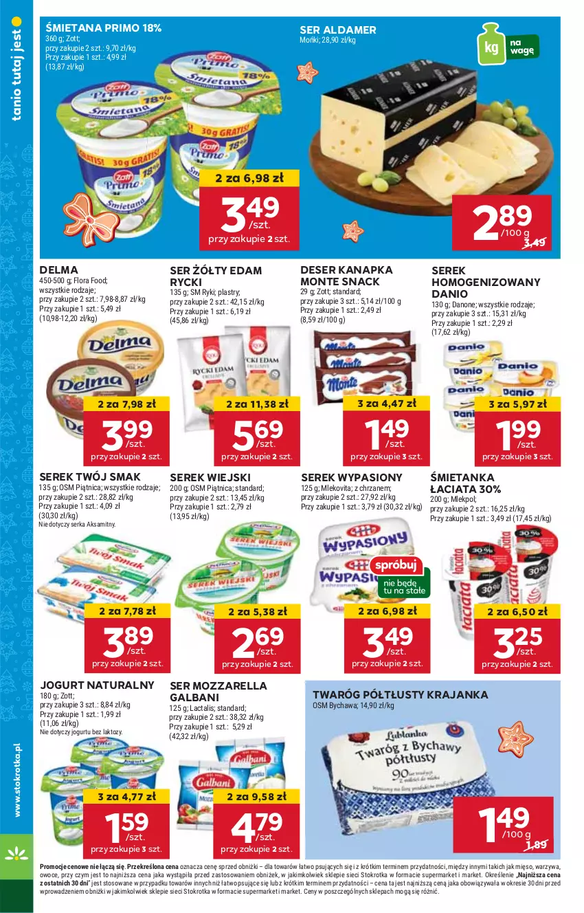 Gazetka promocyjna Stokrotka - Market - ważna 12.12 do 18.12.2024 - strona 16 - produkty: Danio, Delma, Deser, Edam, Galbani, HP, Jogurt, Jogurt naturalny, Monte, Mozzarella, Ser, Serek, Serek homogenizowany, Serek wiejski, Twaróg, Twaróg półtłusty, Twój Smak